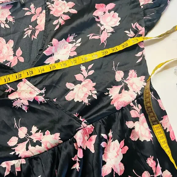 ASOS Satin Floral Oversized Dress Size 10 Black Multicolored - Picture 8 of 10